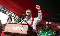 Adalberto Costa Junior, leader de l'Unita, lors d'un meeting, le 22 août 2022 à Luanda, en Angola