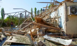 Une maison détruite par des bombardements, le 9 octobre 2020 à Qarabag, au Nagorny-Karabakh