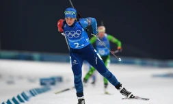 La biathlÚte française Anaïs Bescond, derniÚre relayeuse pour les tricolores, médaillées de bronze aux JO de Pyeongchang, le 22 février 2018