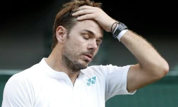Le Suisse; N.3 mondial, Stan Wawrinka battu par le Russe Daniil Medvedev, lors du premier jour du tournoi de Wimbledon (Angleterre, le 3 juillet 2017 