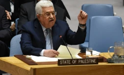 Le président palestinien Mahmoud Abbas au Conseil de sécurité de l'ONU, le 20 février 2018 à New York

