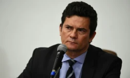 Sergio Moro à la conférence de presse lors de laquelle il annonce démissionner de son poste de ministre de la Justice, le 24 avril 2020 à Brasilia