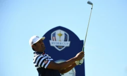 L'Américain Tony Finau à l'entraînement au Golf National de Saint-Quentin-en-Yvelines, le 26 septembre 2018