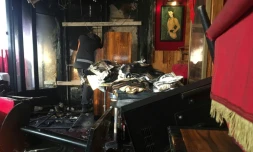 Les dégâts après l'incendie au restaurant La Rotonde, dans le quartier de Montparnasse à Paris. 