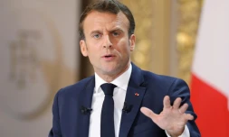 Le président français Emmanuel Macron, lors de sa conférence de presse le 25 avril 2019 à l'Elysée à Paris.