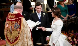 La princesse Eugenie et son compagnon Jack Brooksbank se marient à Windsor, le 12 octobre 2018.