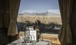 Le wagon-restaurant du Train bleu, un train touristique en Afrique du Sud, le 25 février 2021.