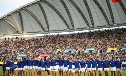 L'équipe de France avant le match contre les Tonga, le 6 octobre 2019 à Kumamoto