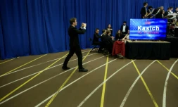 Avant le meeting du républicain John Kasich à l'université Baldwin Wallace, le 15 mars 2016 à Berea (Ohio)