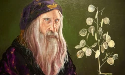 Détail d'une peinture du professeur Dumbledore dans l'exposition "Harry Potter: A History of Magic", à Londres le 18 octobre 2017