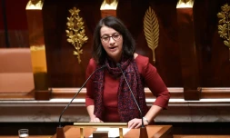 Cécile Duflot, co-présidente du groupe écologiste à l'Assemblée, lors du débat sur la révision constitutionnelle, le 5 février 2016 à Paris