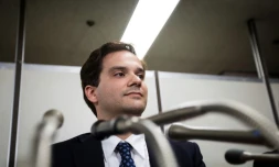 Mark Karpeles, lors d'une conférence de presse après son audience au tribunal de Tokyo, le 11 juillet 2017