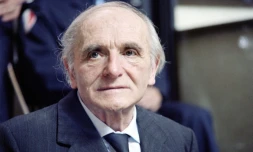 Klaus Barbie, l'ancien chef de la Gestapo à Lyon, à son procès pour crimes contre l'humanité, le 11 mai 1987 à Lyon