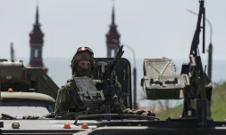 Des soldats russes à Berdiansk, le 30 avril 2022 en Ukraine