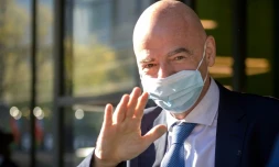 Le président de la Fifa Gianni Infantino à son arrivée au congrÚs de l'UEFA, le 20 avril 2021 à Montreux