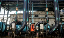 Installations de l'usine de dessalement de l'eau de Deir el-Balah, dans le centre de la bande de Gaza, qui a cessé de fonctionner après la coupure par Israël de l'approvisionnement en électricité, le 10 mars 2025
