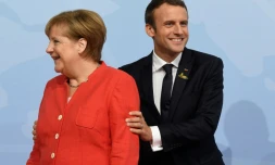 La chancelière allemande Angela Merkel et le président français Emmanuel Macron au sommet du G20 à Hambourg, au nord de l'Allemagne, le 7 juillet 2017