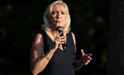 Marine Le Pen, prĂ©sidente du groupe parlementaire d'extrĂȘme droite Rassemblement National, Ă LiĂ©vin, le 4 juillet 2026