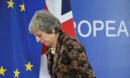 La Première ministre britannique Theresa May après une conférence de presse à Bruxelles le 14 décembre 2018