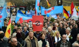 Manifestation à Berlin du parti AfD Alternative pour l'Allemagne contre la politique d'accueil des réfugiés d'Angela merkel le 7 novembre 2015