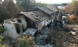 Le kibboutz Beeri, prĂšs de la frontiĂšre avec Gaza, le 22 octobre 2023, Ă la suite d'une attaque du Hamas le 7 octobre