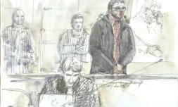 Croquis d'audience montrant le détenu radicalisé Bilal Taghi jugé à Paris le 19 novembre 2019 pour avoir tenter de tuer un gardien