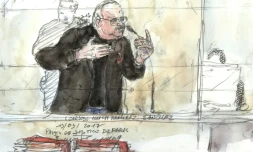 Croquis d'audience représentant Ilich Ramirez Sanchez, alias Carlos, lors de son procès, le 13 mars 2017 à Paris