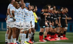 Les joueurs du Racing 92 avant leur victoire en demi-finale de Coupe d'Europe contre les Saracens à Nanterre le 26 septembre 2020