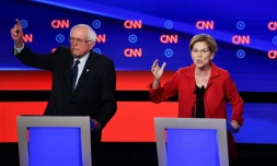 Bernie Sanders et Elizabeth Warren lors du deuxième débat démocrate, le 30 juillet 2019 à Detroit