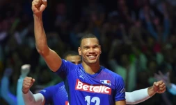 Le Français Stephen Boyer (c) lors de la victoire sur l'Italie en quarts de finale de l'Euro le 24 septembre 2019