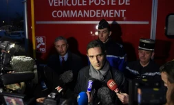 Le préfet de la Savoie Louis Laugier lors d'un pont presse à Détrier en Savoie, le 5 janvier 2018