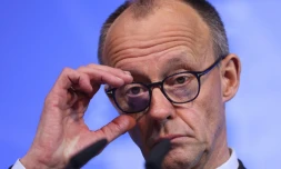 Le chancelier allemand Friedrich Merz lors du sommet de la mer du Nord sur l'énergie, le 26 janvier 2026, à l'hôtel de ville de Hambourg, en Allemagne