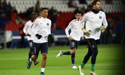 Les joueurs du PSG à l'échauffement avant d'affronter le FC Bâle en Ligue des champions au Parc des Princes, le 19 octobre 2016