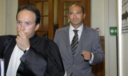 Laurent Fabius et son avocat Cyril Bonan, à leur arrivée le 1er juin 2011 au Tribunal de Grande Instance de Paris