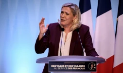 La présidente du Rassemblement national Marine Le Pen lors d'une convention de son parti sur les municipales, le 12 janvier 2020 à Paris