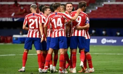 Les joueurs de l'Atlético Madrid célÚbrent un but en Liga, le 3 juillet 2020 dans leur stade du Wanda Metropolitano