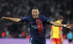 La star du PSG Kylian Mbappé, auteur d'un doublé face à Lens, au Parc des Princes, le 26 août 2023