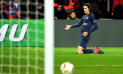 L'attaquant du PSG Edinson Cavani après avoir marqué un but contre Rennes, le 6 novembre 2016 au Parc des Princes