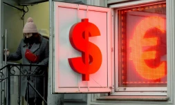 L'enseigne d'un bureau de changes en Russie, le 2 mars 2022