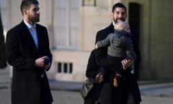 Les frères Nikola et Luka Karabatic lors de la cérémonie à l'Elysée en honneur des champions du monde de handball, le 30 janvier 2017
