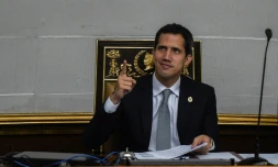 Juan Guaido, à la tête de l'Assemblée nationale et autoproclamé président par intérim, reconnu par une cinquantaine de pays, le 26 mars 2019 à Caracas