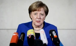 Angela Merkel lors d'un point presse au QG du SPD à Berlin, le 11 janvier 2018