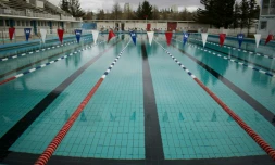 La piscine olympique Laugardalslaug fermée en raison de l'épidémie de coronavirus, le 27 avril 2020 à Reykjavik, en Islande
