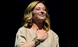 La cheffe du gouvernement italien, Giorgia Meloni lors du dernier rassemblement de campagne de son parti Ă Rome, le 1er juin 2024