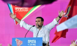 Le Premier ministre grec Alexis Tsipras lors d'un meeting de campagne à Athènes, le 5 juillet 2019