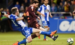 L'attaquant du FC Barcelone Lionel Messi auteur d'un triplé face à La Corogne le 29 avril 2018
