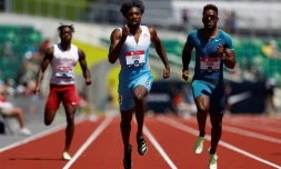Noah Lyles s'impose dans une série du 200 m des Championnats américains à Eugene, le 25 juin 2022 