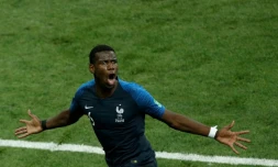 Paul Pogba, buteur pour les Bleus contre la Croatie en finale du Mondial à Moscou, le 15 juillet 2018
