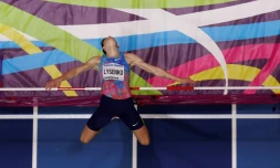 L'athlÚte russe Danil Lysenko, lors des Championnats du monde d'athlétisme indoor de Birmingham, au Royaume-Uni, le 1er mars 2018