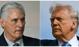 Combinaison de photos créée le 11 janvier 2026 montrant à gauche le président cubain Miguel Diaz-Canel et à droite le président américain Donald Trump